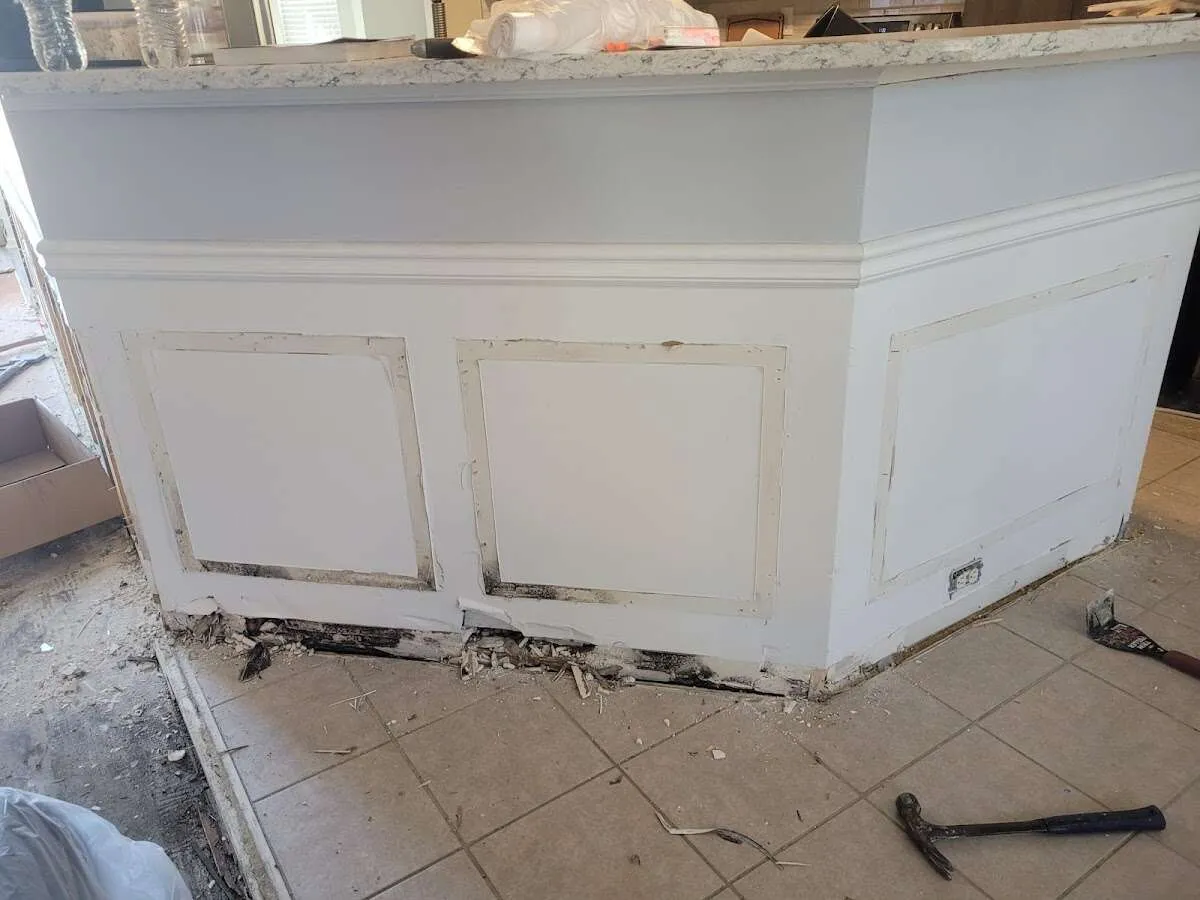 Water damage and mold on kitchen during Storm Damage Restoration in Elbridge